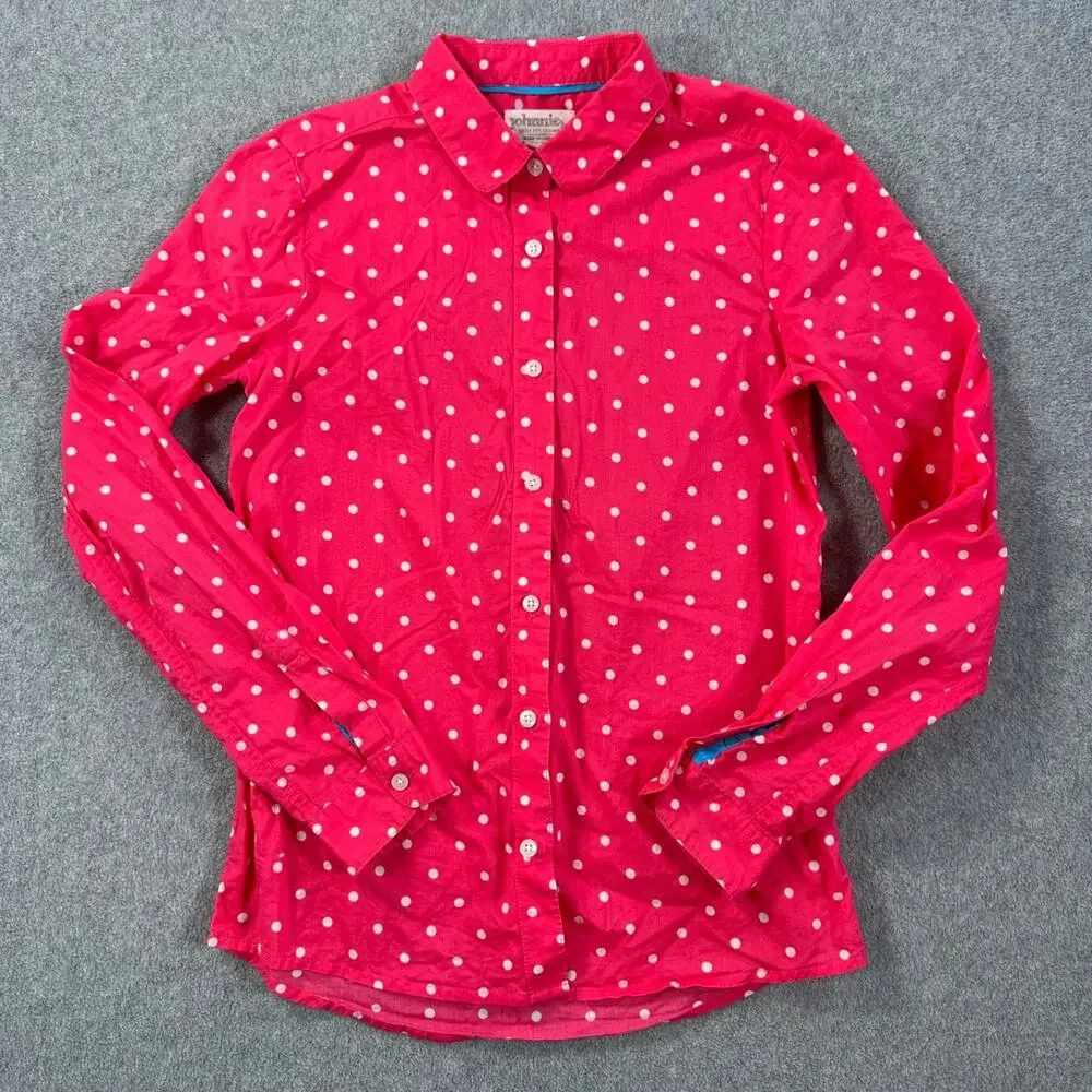 Johnnie B Quality Goods Pink Polka Dot Button Down Blouse Girls 11/12 Long Sleev